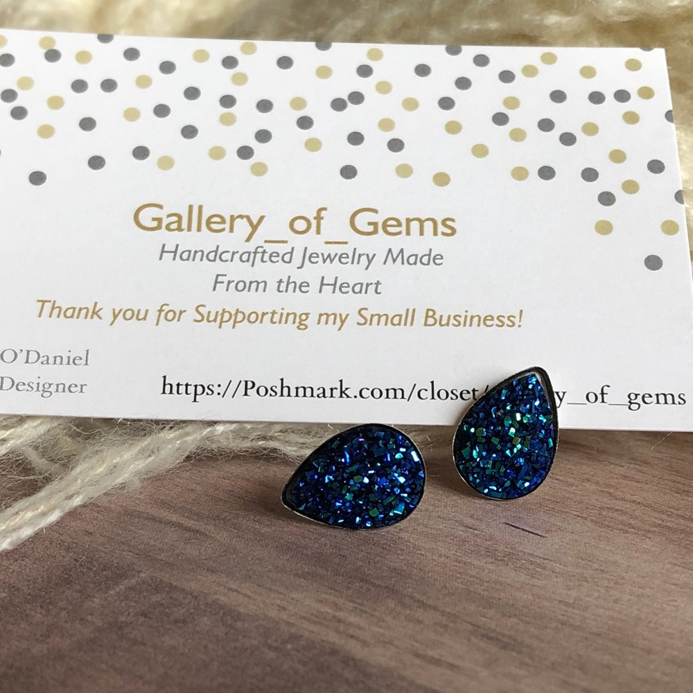 Blueberry Faux Druzy Teardrop Stainless Earrings - Picture 6 of 14